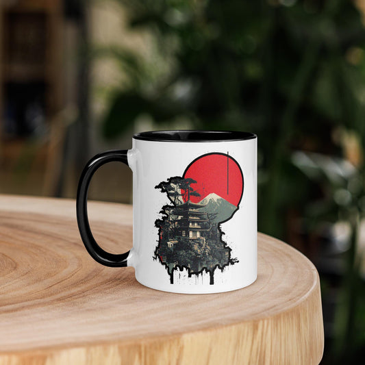 Japan-Themed Ceramic Mug: Sakura Sunrise Travel Art, 11oz