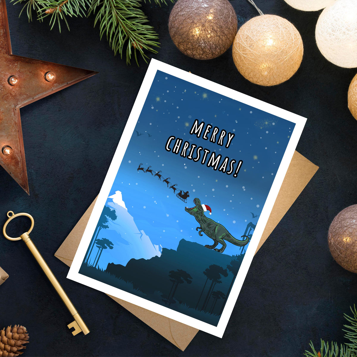 T-Rex Christmas Card:  Santa Claus Greeting Card, Dinosaur Christmas Card, T Rex Xmas Card, Funny Dinosaur Christmas, T Rex Gift