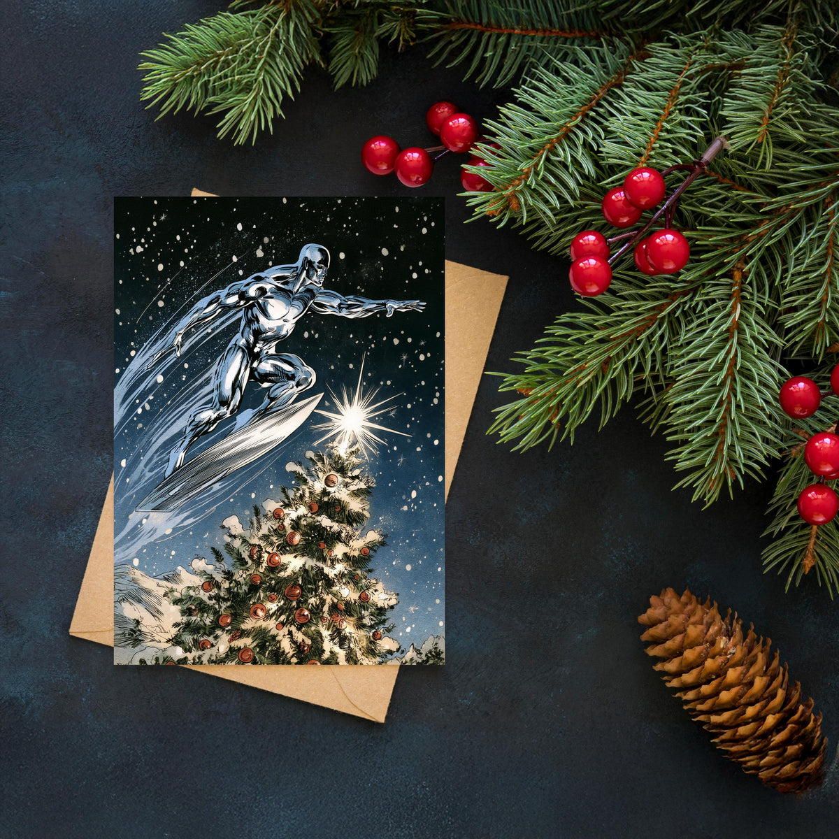 Silver Surfer Christmas Card, Marvel Christmas Card, Superhero Holiday Card, Silver Surfer Greeting Card, Comic Book Christmas Gift