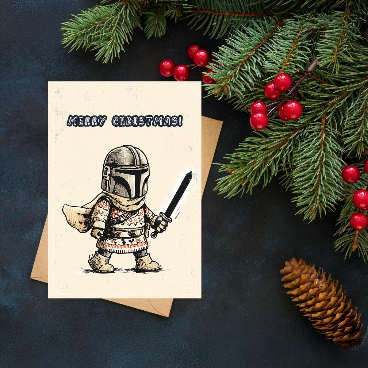 Funny Mandalorian Christmas Card • Star Wars Holiday Gift