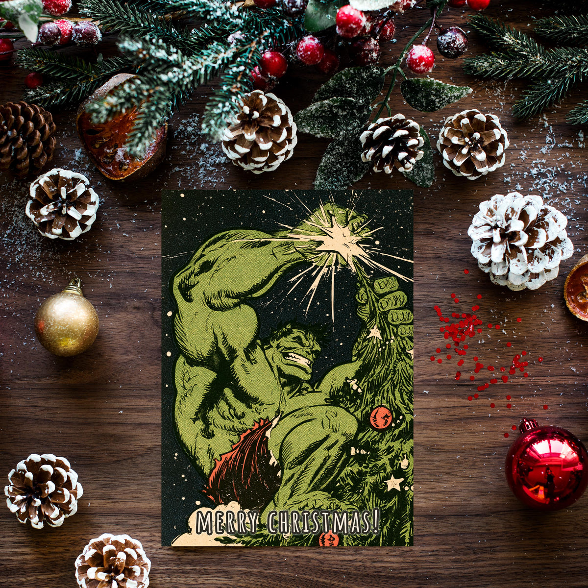 Hulk Christmas Card, Marvel Christmas Card, Funny Superhero Xmas Card, Hulk Holiday Card, Comic Book Christmas Gift, Geeky Card