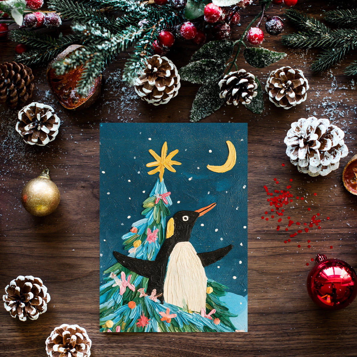 Penguin Christmas Card, Cute Penguin Christmas, Winter Penguin Greeting Card, Snowy Christmas Card, Penguin Lover Gift, Cute Animal Card