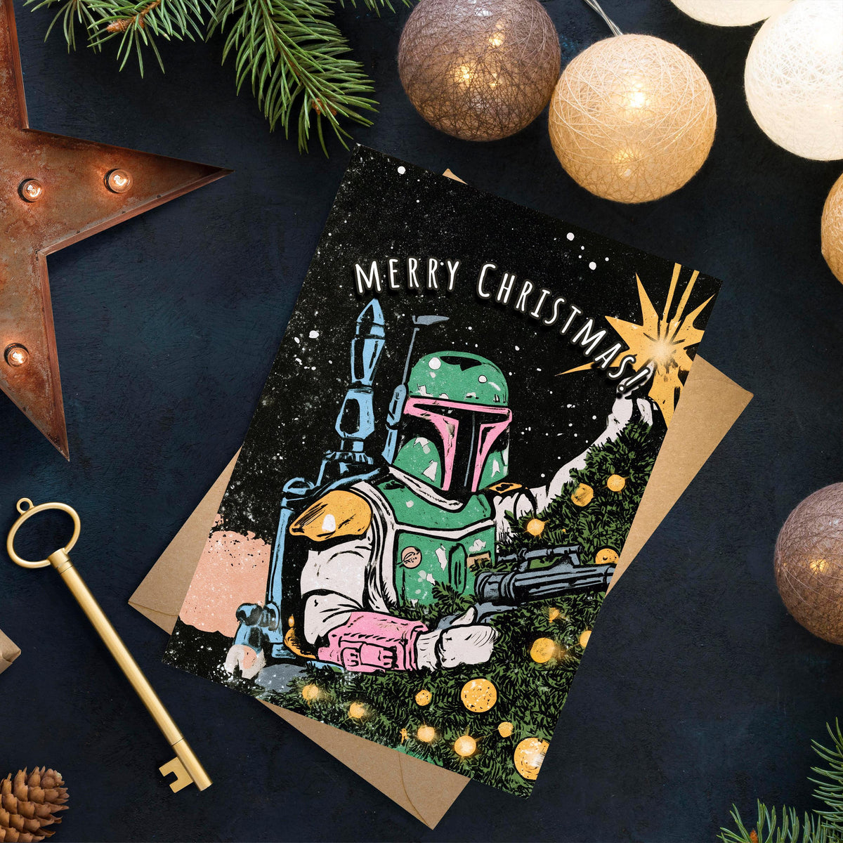 Boba Fett Christmas Card, Star Wars Christmas Card, Funny Sci Fi Holiday Card, Boba Fett Greeting Card, Geeky Christmas Gift
