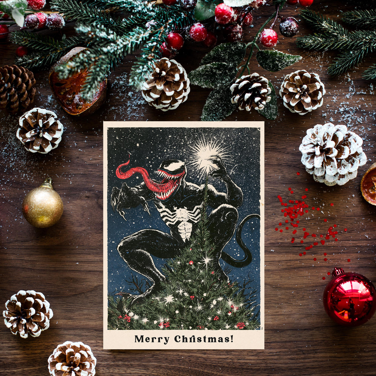 Venom Christmas Card, Funny Marvel Christmas Card, Horror Christmas Greeting Card, Geeky Comic Gift, Venom Fan Gift, Xmas Card