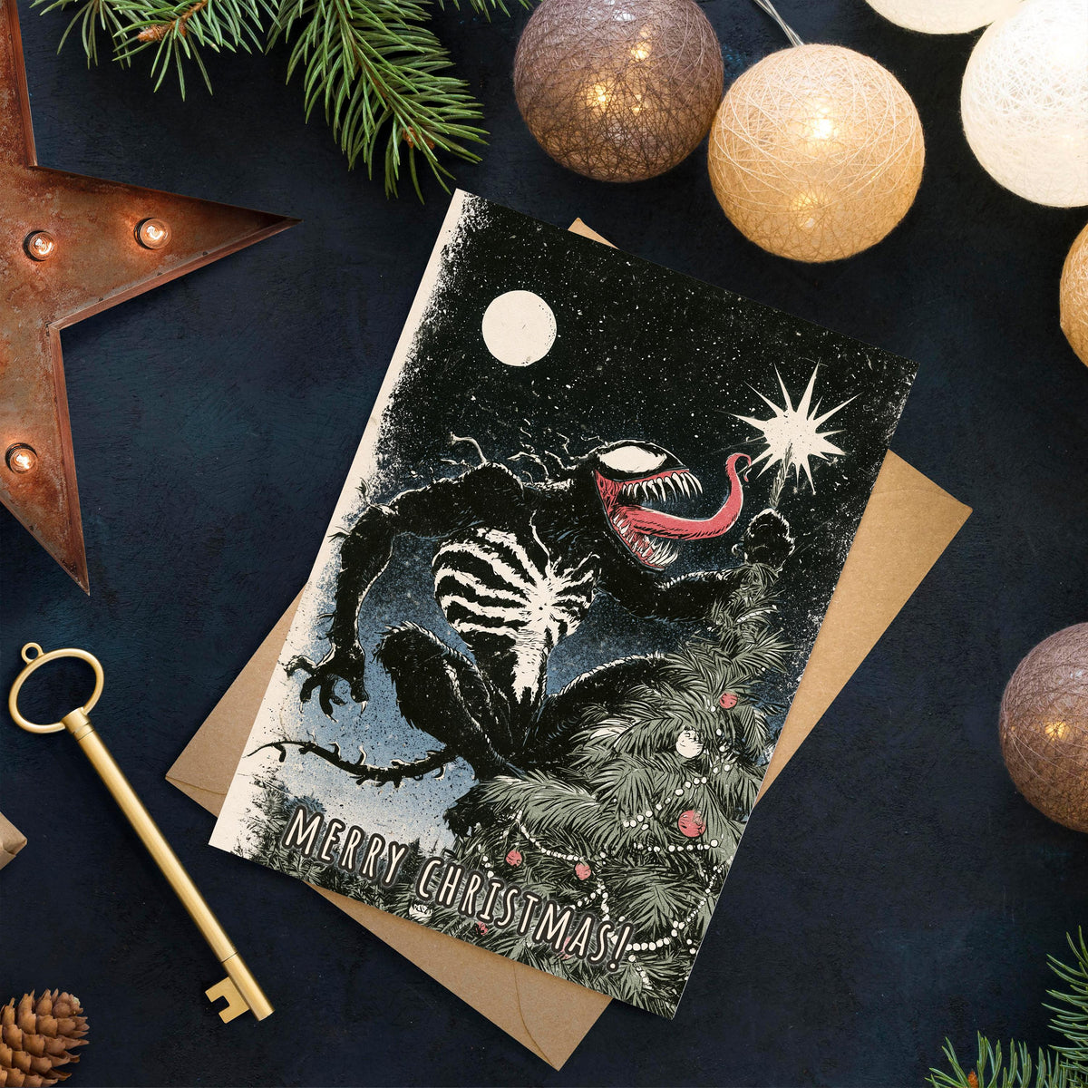 Venom Christmas Card, Funny Marvel Christmas Card, Horror Christmas Greeting Card, Geeky Comic Gift, Venom Fan Gift, Xmas Card