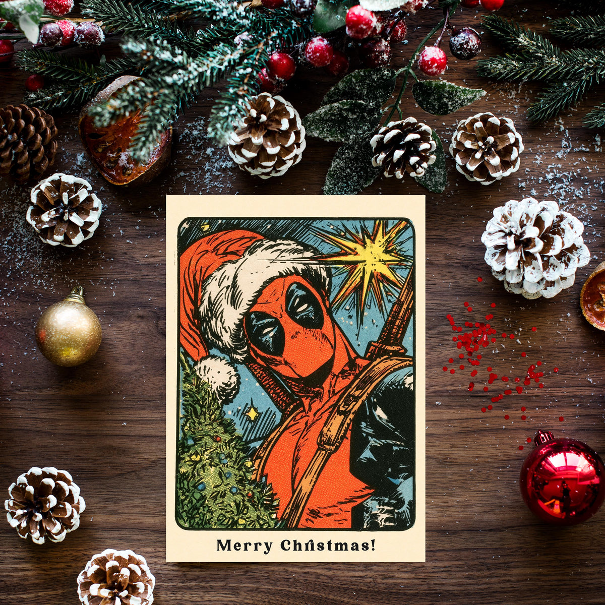 Deadpool Christmas Card, Funny Marvel Xmas Card, Deadpool Holiday Card, Comic Book Christmas Card, Superhero Fan Gift