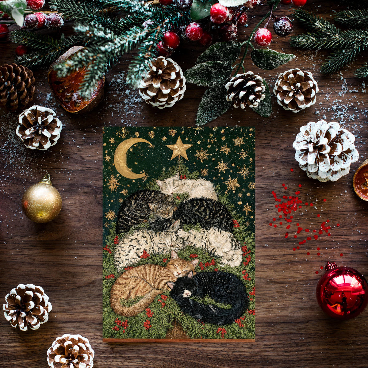 Cat Christmas Card, Christmas Cat Card, Cute Holiday Greeting, Cat Lover Gift, Festive Cat Card, Woodland Christmas Card, Cozy Christmas