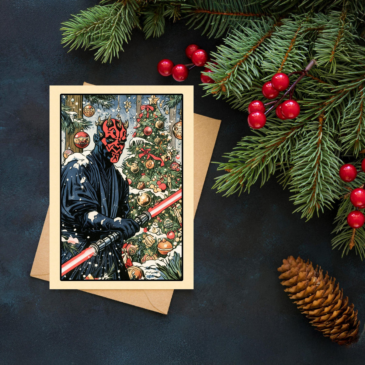 Darth Maul Christmas Card, Star Wars Christmas Card, Funny Christmas Card, Sith Holiday Card, Sci Fi Christmas Gift, Geeky Holiday Card