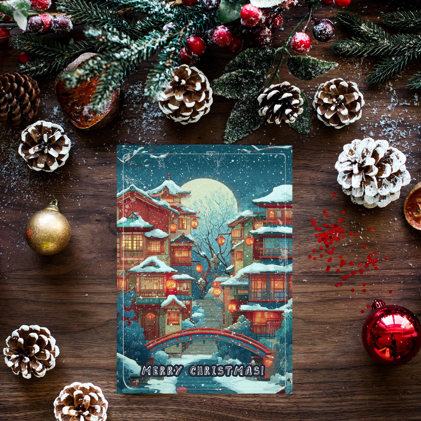 Japanese Village Christmas Card | Festive Travel Greeting