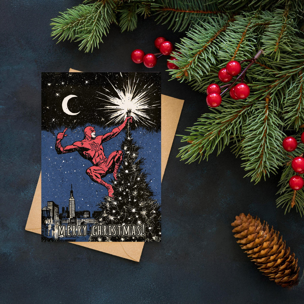 Daredevil Christmas Card, Marvel Christmas Card, Funny Superhero Xmas Card, Comic Book Holiday Card, Daredevil Fan Gift