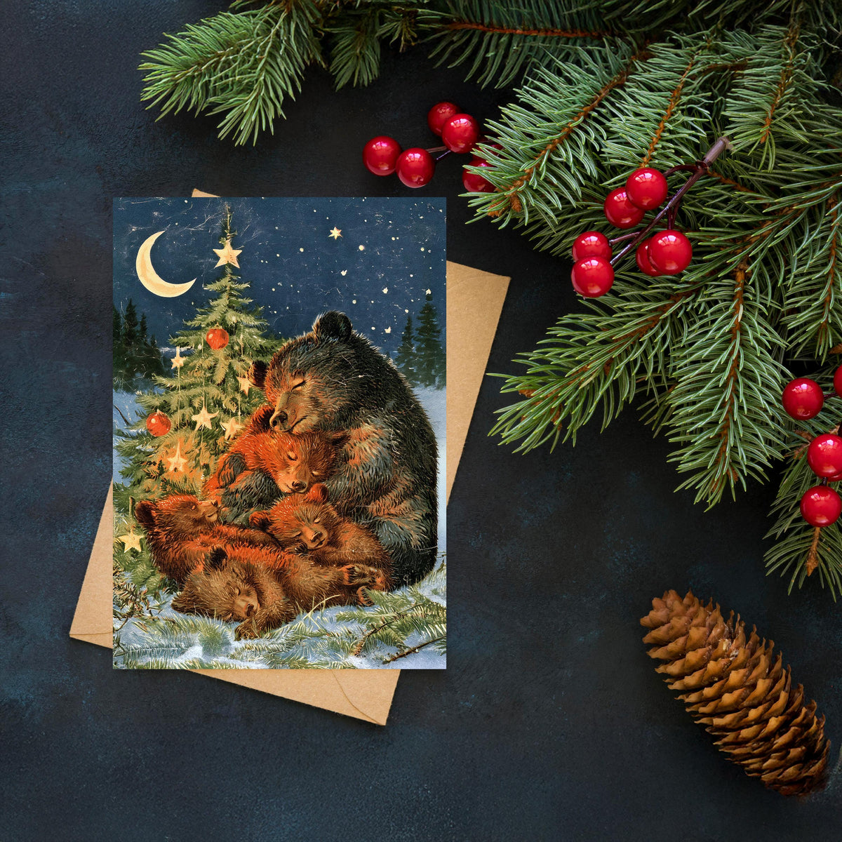 Bear Christmas Card, Woodland Christmas Card, Family Christmas Greeting, Cute Bear Holiday Card, Rustic Christmas Gift, Winter Animal Card