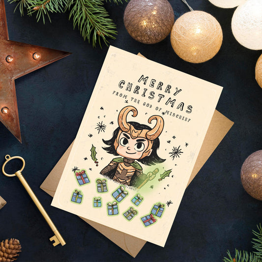 Funny Loki Christmas Card, Marvel Inspired Holiday Greeting, Card for Him or Her • Avengers Christmas Card • Tom Hiddleston Card