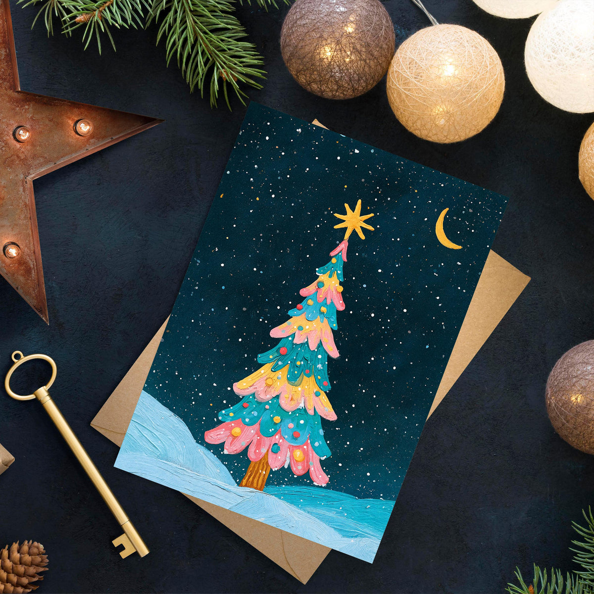 Christmas Tree Card, Winter Christmas Greeting Card, Cute Christmas Card, Festive Holiday Card, Snowy Christmas Gift, Nordic Style Card