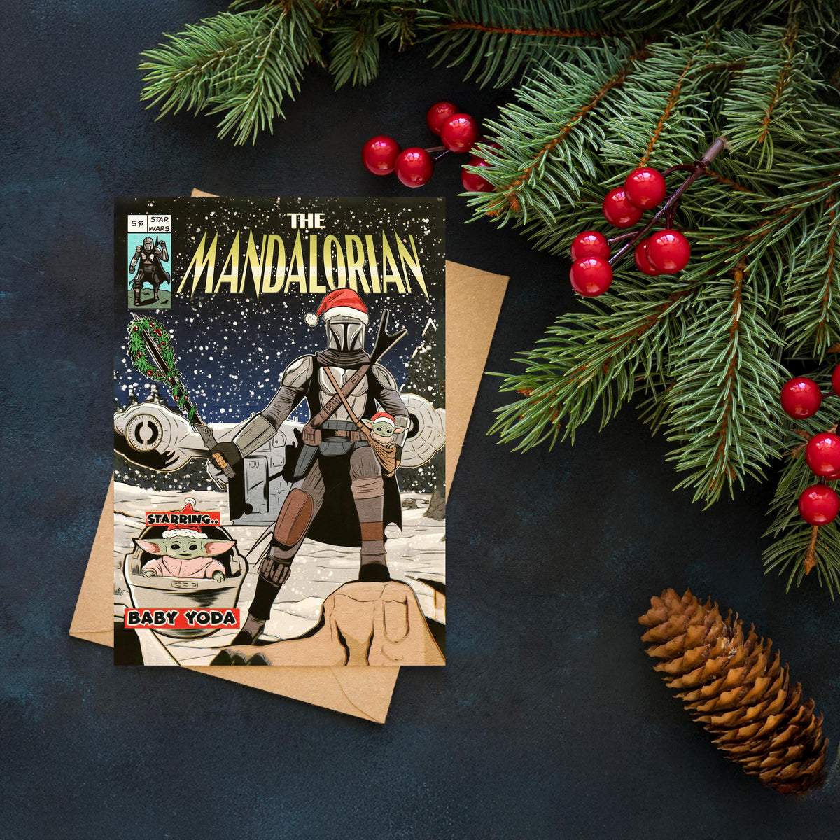 Mandalorian Christmas Card, Star Wars Christmas Card, Mando Holiday Card, Sci Fi Christmas Greeting, Funny Geeky Christmas Gift