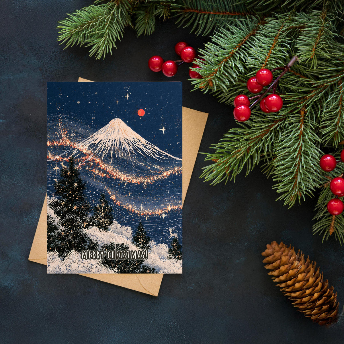 Japan Christmas Card, Japanese Christmas Card, Tokyo Winter Card, Mount Fuji Xmas Card, Japanese Holiday Card, Winter Travel Gift
