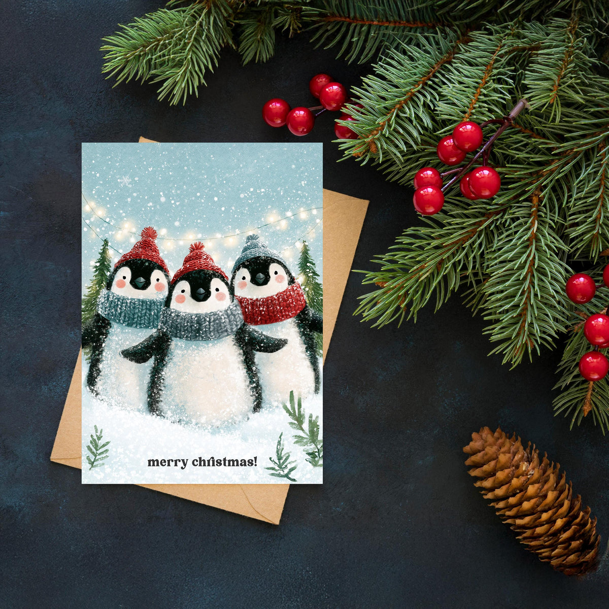 Penguin Christmas Card, Cute Penguin Christmas, Winter Penguin Greeting Card, Snowy Christmas Card, Penguin Lover Gift, Cute Animal Card