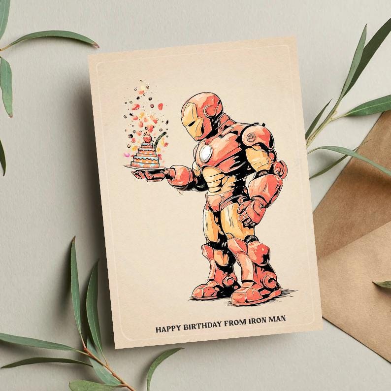 Iron Man Birthday Card | Marvel Card Superhero Card | Kids or Adults | Spiderman Greeting Card | Funny Birthday Card