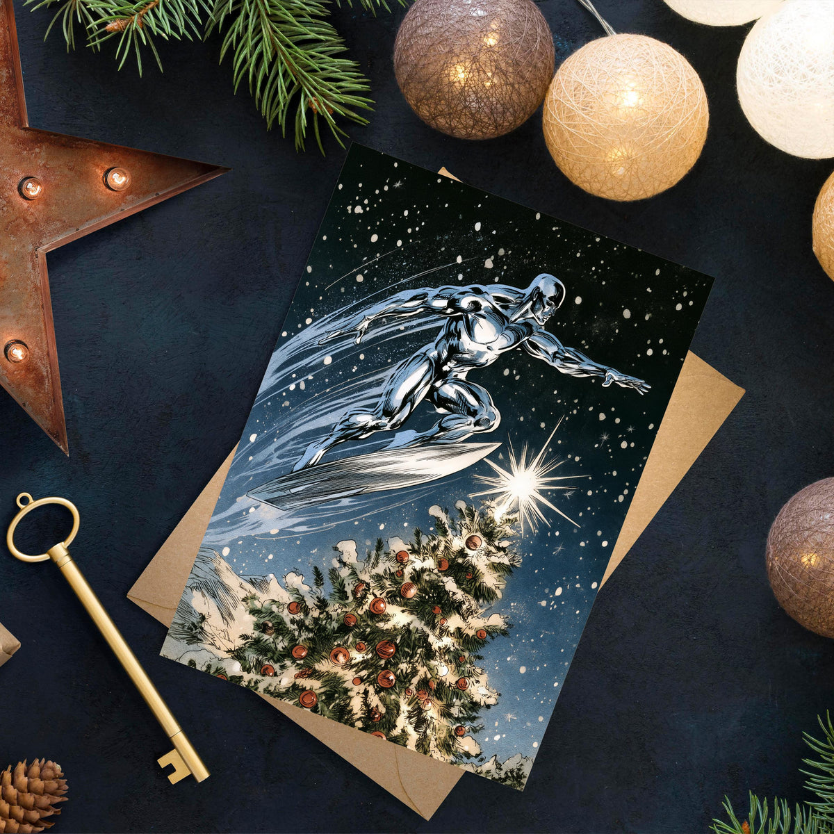 Silver Surfer Christmas Card, Marvel Christmas Card, Superhero Holiday Card, Silver Surfer Greeting Card, Comic Book Christmas Gift