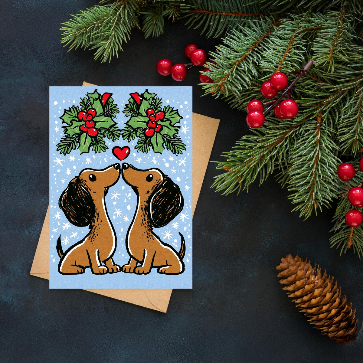 Dachshund Christmas Card, Cute Sausage Dog Xmas Card, Wiener Dog Christmas, Dog Lover Holiday Card, Funny Dog Gift, Puppy Christmas