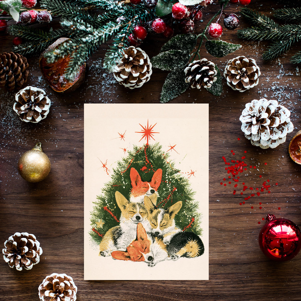 Corgi Christmas Card, Christmas Dog Card, Cute Holiday Greeting, Corgi Lover Gift, Festive Dog Card, Woodland Christmas, Dog Lover Gift