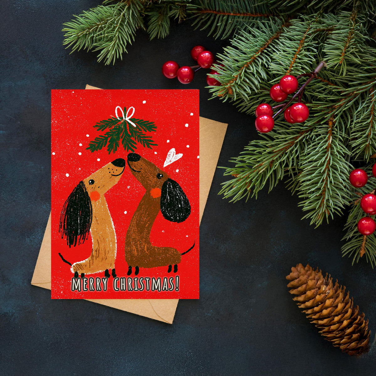 Dachshund Christmas Card, Cute Sausage Dog Xmas Card, Wiener Dog Christmas, Dog Lover Holiday Card, Funny Dog Gift, Puppy Christmas