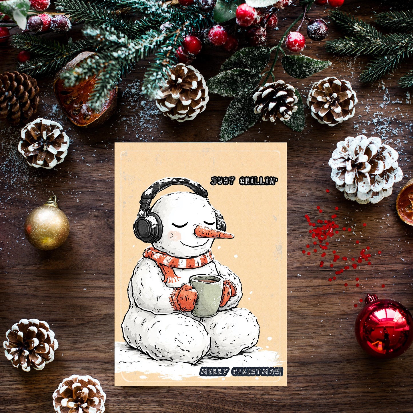 Funny Snowman Christmas Card | Just Chillin' Pun Holiday Card