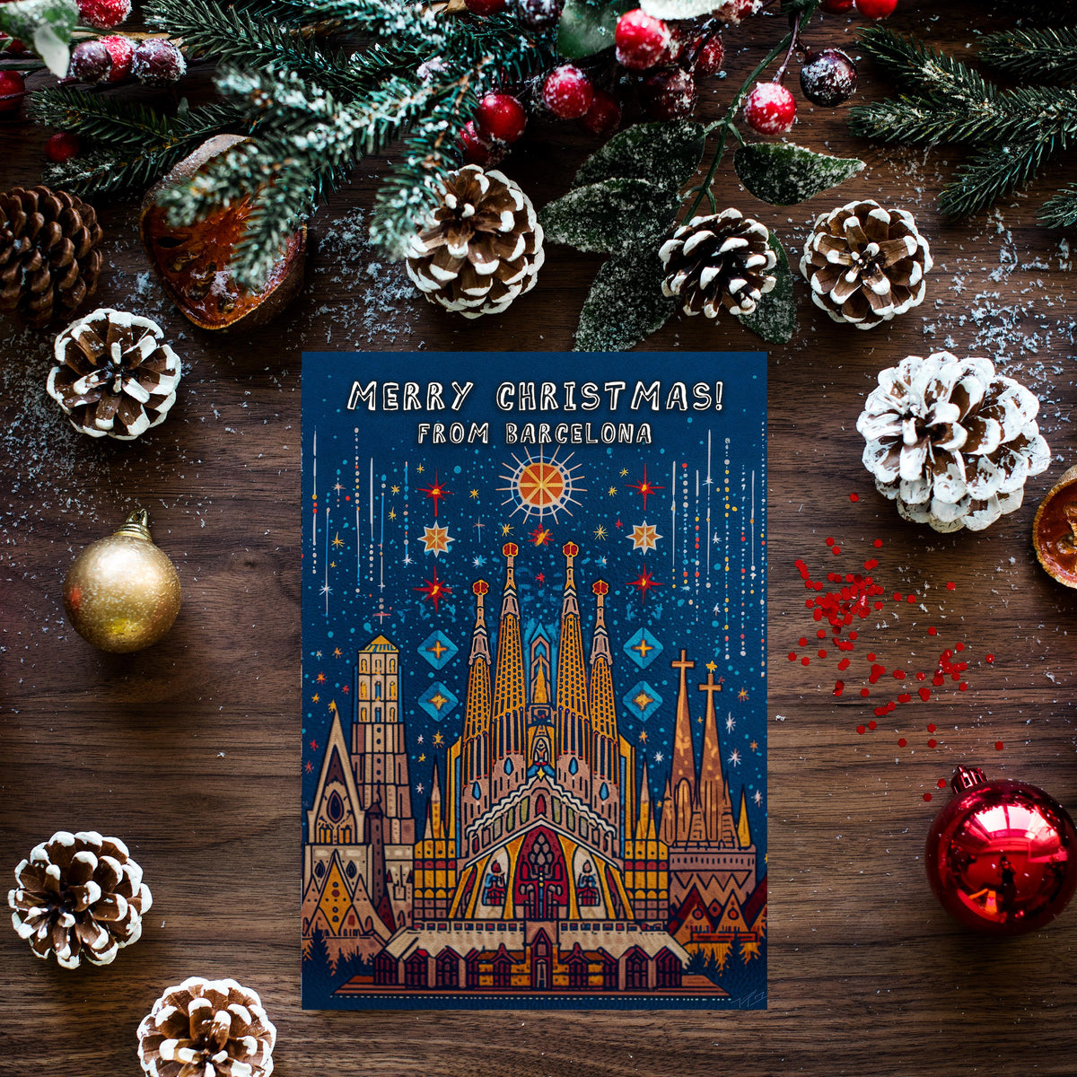 Barcelona Landmark Christmas Card | Spanish Holiday Greeting