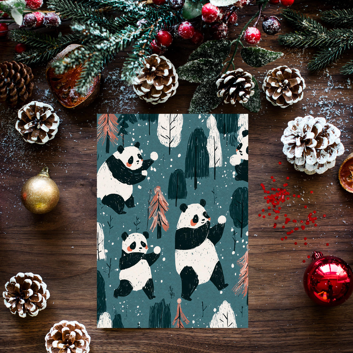 Panda Christmas Card, Cute Panda Xmas Card, Kawaii Christmas Card, Panda Holiday Greeting, Cute Animal Christmas Gift