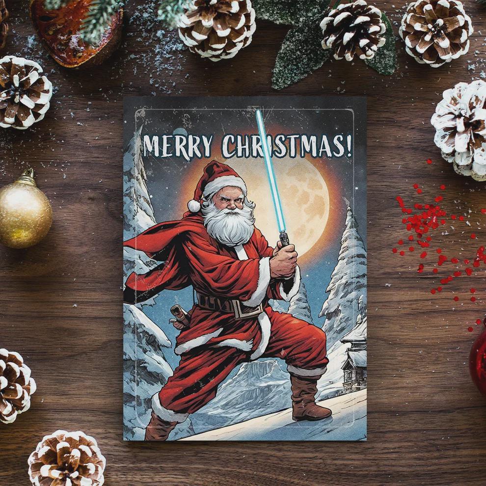 Jedi Santa Christmas Card • Funny Star Wars Holiday Greetings