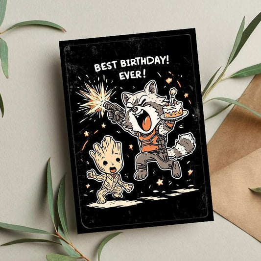 Rocket Raccoon Birthday Card: Funny Guardians of the Galaxy Art