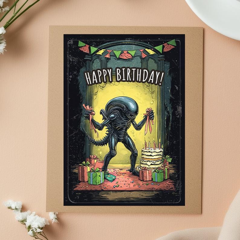 Alien Birthday Card: Sci-Fi Movie Inspired A5 Greeting Card
