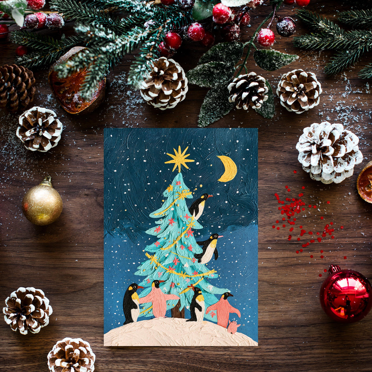 Penguin Christmas Card, Cute Penguin Christmas, Winter Penguin Greeting Card, Snowy Christmas Card, Penguin Lover Gift, Cute Animal Card