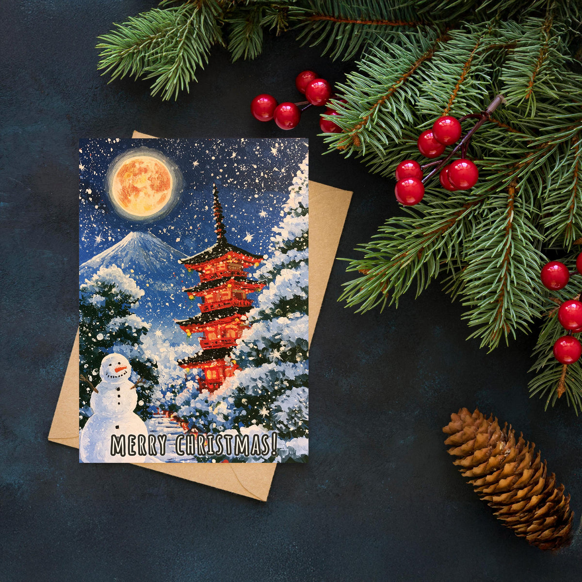 Japan Christmas Card, Japanese Christmas Card, Tokyo Winter Card, Mount Fuji Xmas Card, Japanese Holiday Card, Winter Travel Gift