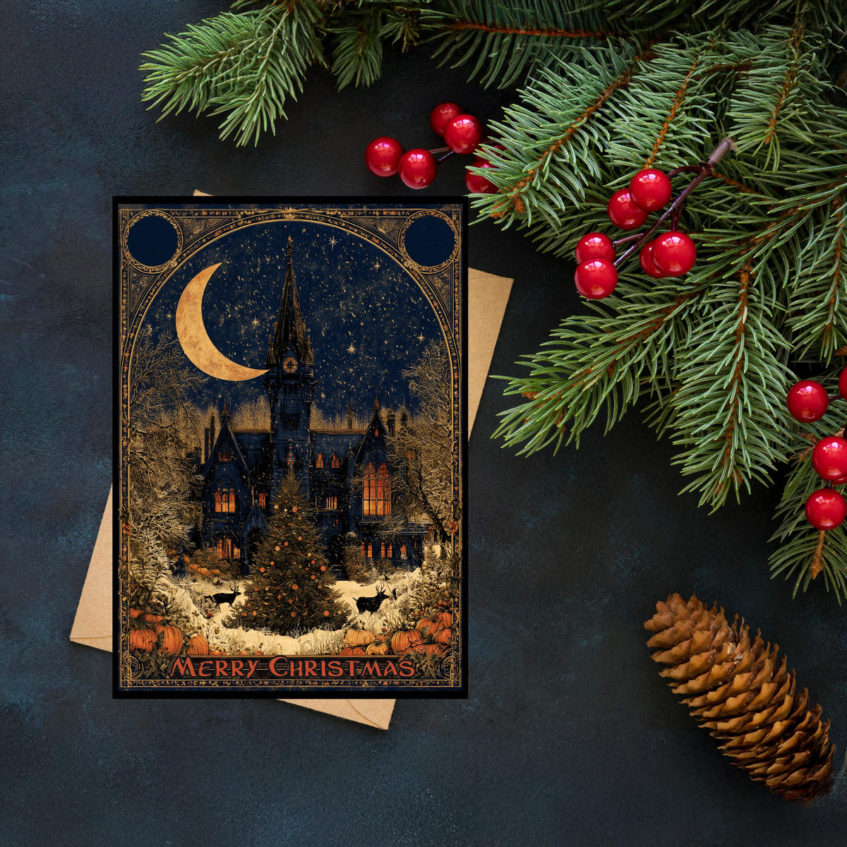 Gothic Christmas Card, Gothic Christmas Castle, Dark Christmas Card, Haunted Christmas Card, Gothic Holiday Greeting, Spooky Christmas Art