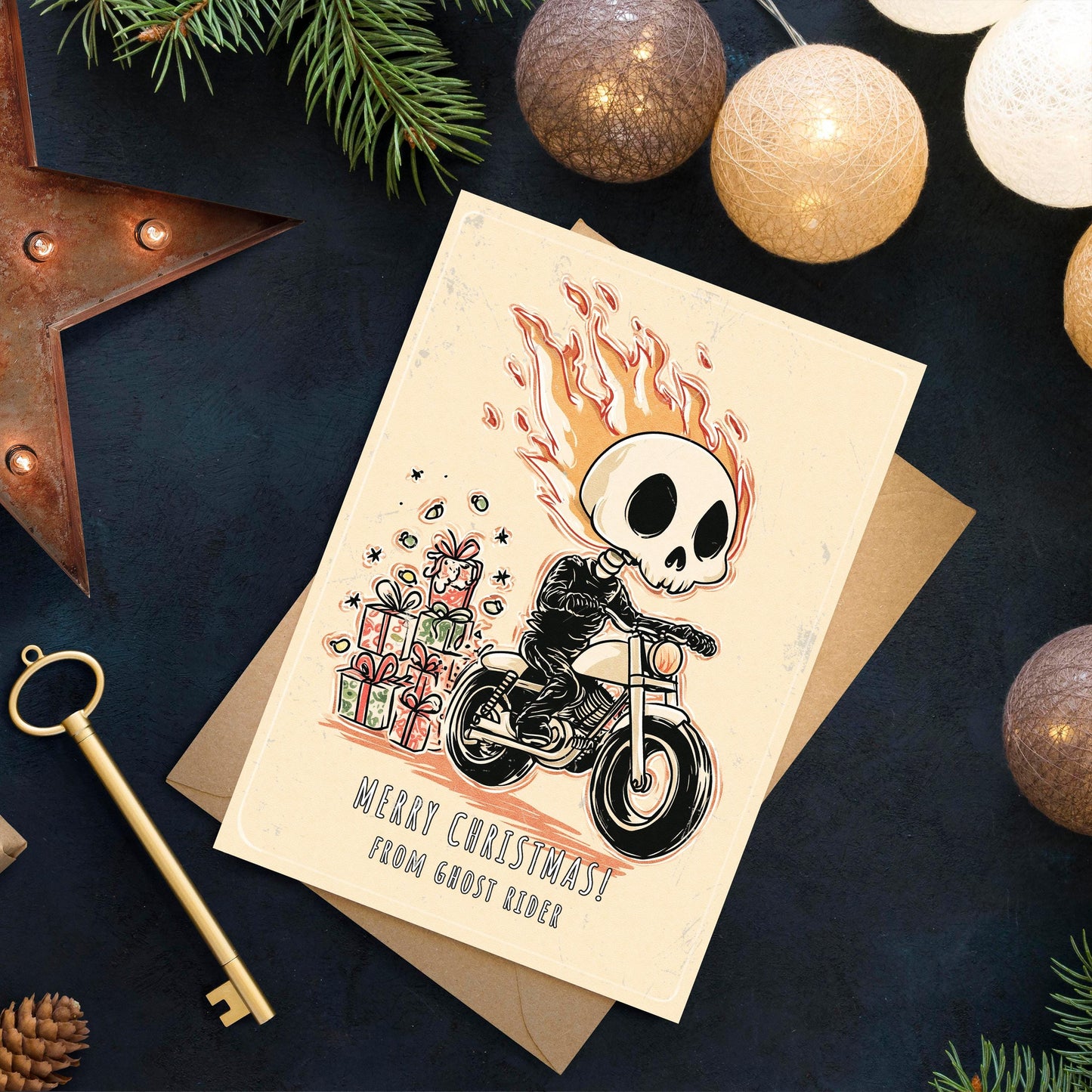 Ghost Rider Christmas Card, Funny Superhero Holiday Card
