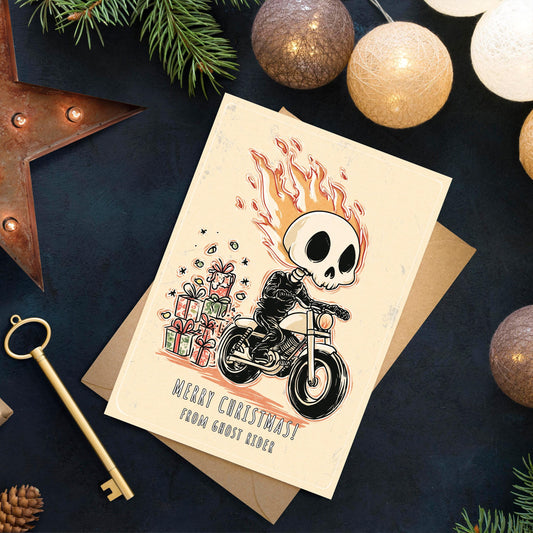 Ghost Rider Christmas Card, Funny Superhero Holiday Card