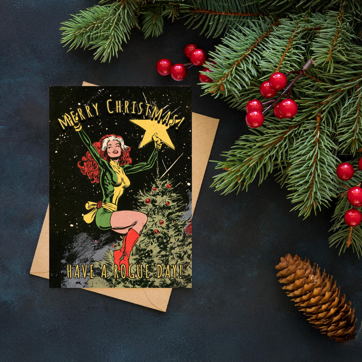 Rogue Christmas Card, X Men Christmas Card, Marvel Xmas Card, Rogue Holiday Card, Comic Book Christmas Gift, Superhero Fan Gift