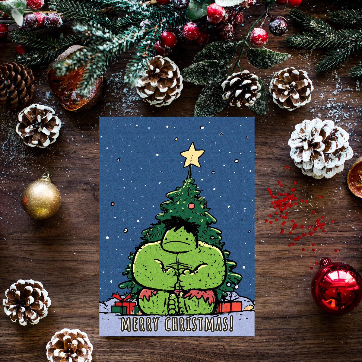 Hulk Christmas Card, Marvel Christmas Card, Funny Superhero Xmas Card, Hulk Holiday Card, Comic Book Christmas Gift, Geeky Card