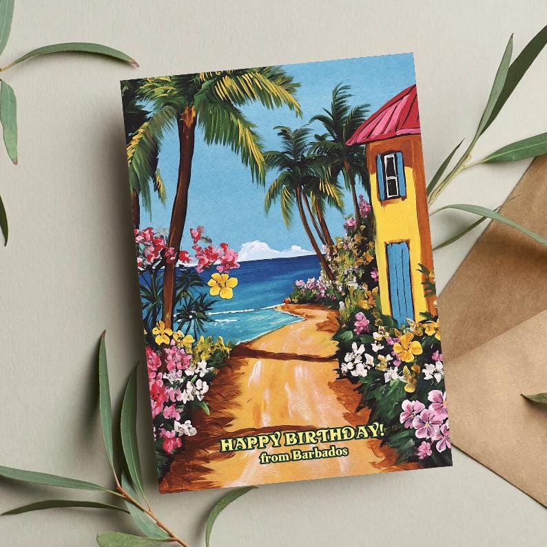 Barbados Birthday Card: Tropical Caribbean Island Design