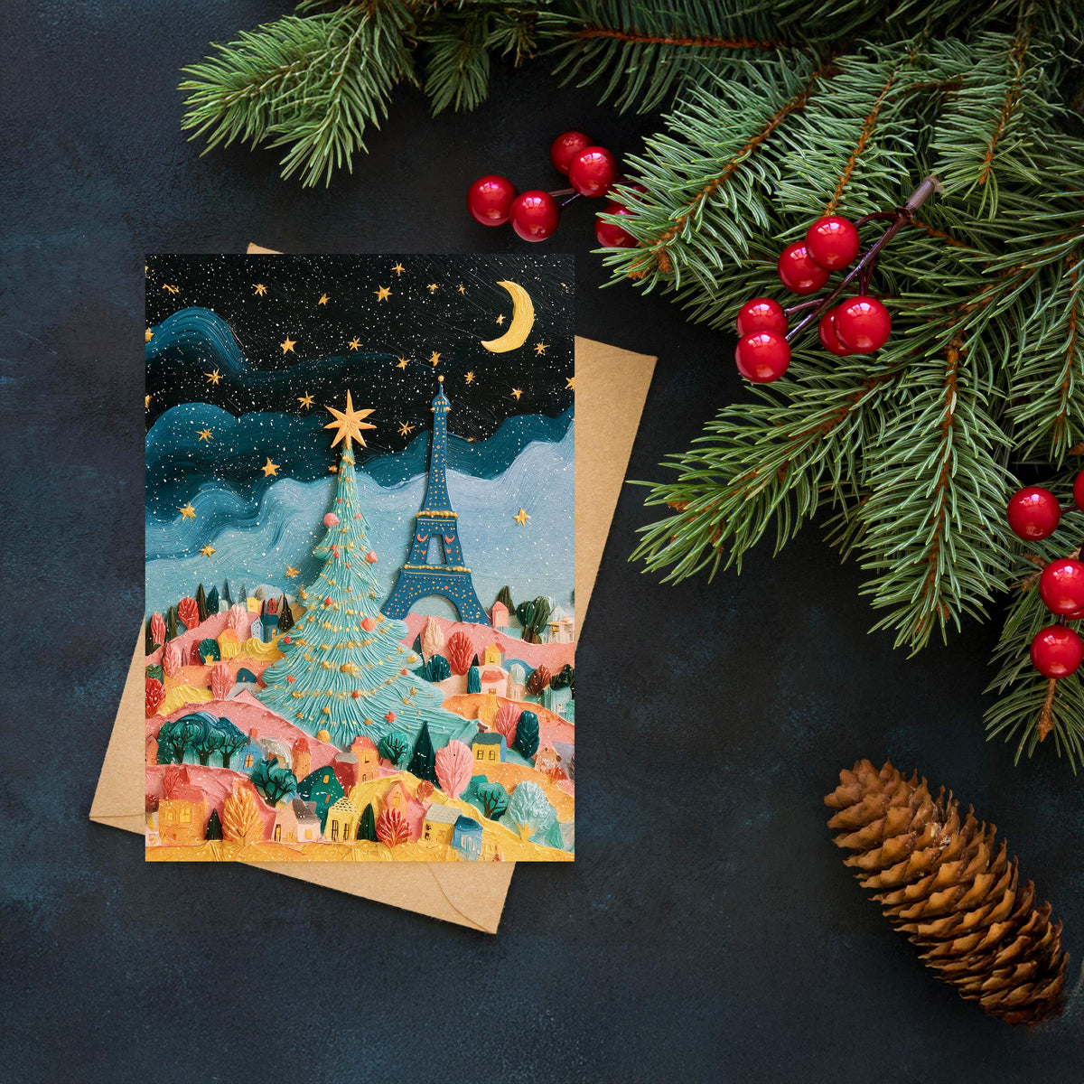 Paris Christmas Card, Christmas in Paris, Paris Winter Art, Eiffel Tower Christmas Card, Parisian Holiday Card, French Christmas Gift