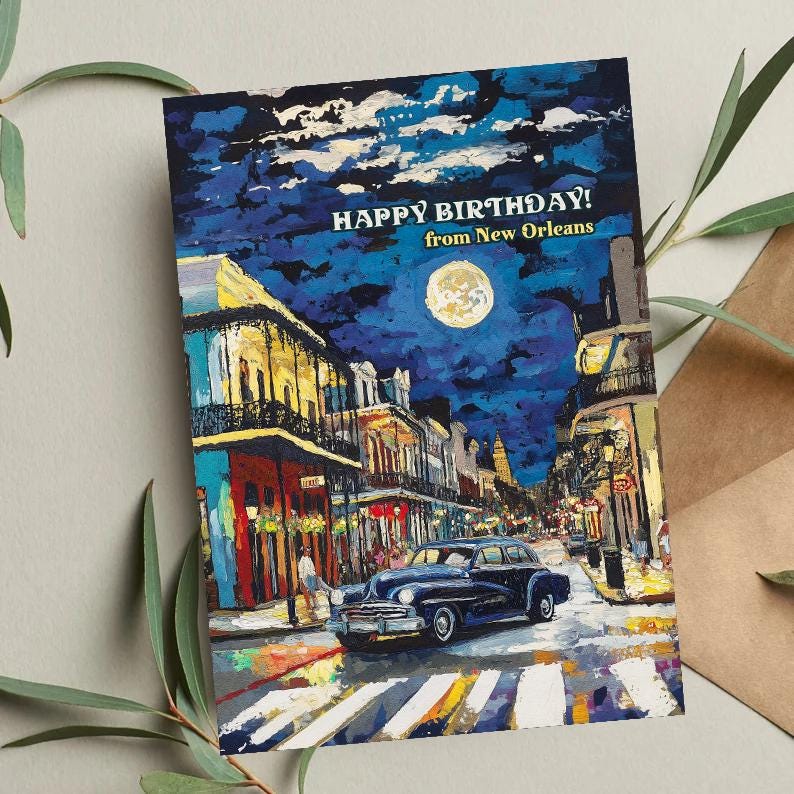 New Orleans Birthday Card: NOLA Skyline, Louisiana Landmark