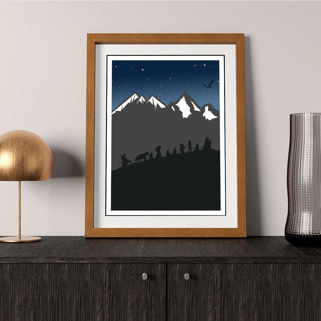 Lord Of The Rings Poster - LOTR Art - LOTR - Fellowship of the Ring - Retro Travel Wall Art - MiddleEarth Art - Christmas Gifts