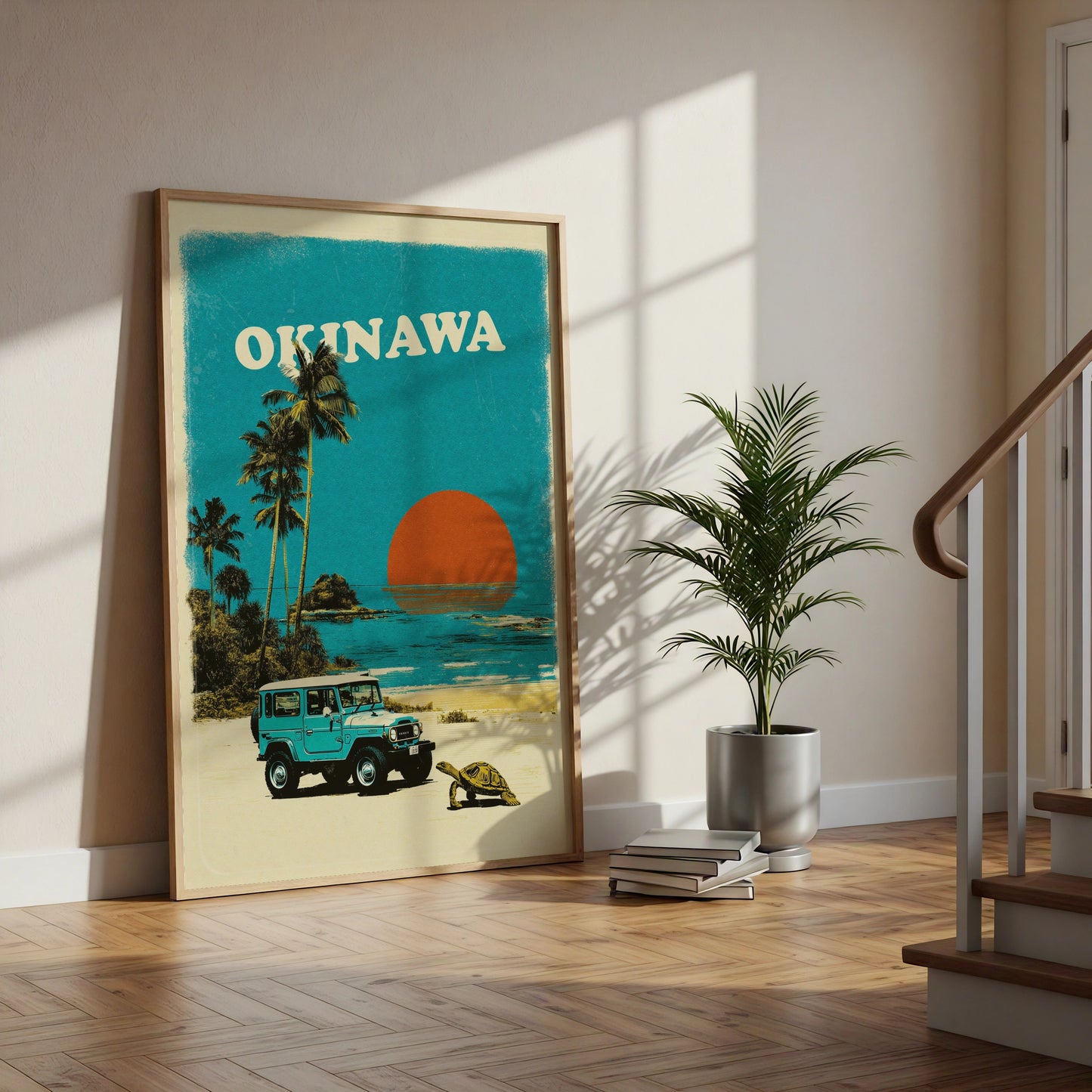 Okinawa Japan Retro Travel Poster, Vintage Beach Wall Art, Sunset 4x4 Print