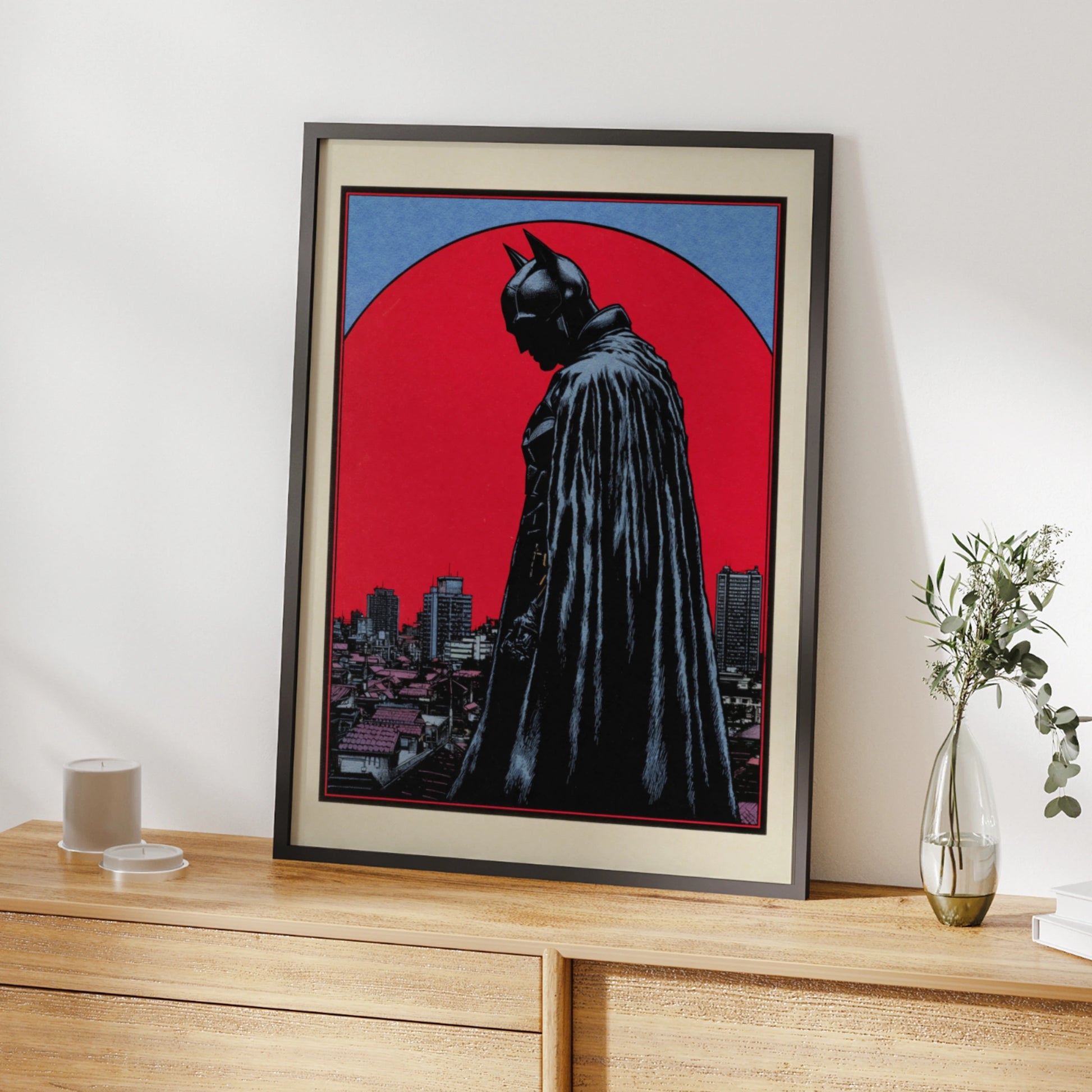Batman Red Moon City Skyline Poster, DC Comics Wall Art, Dark Knight Print, Superhero Decor