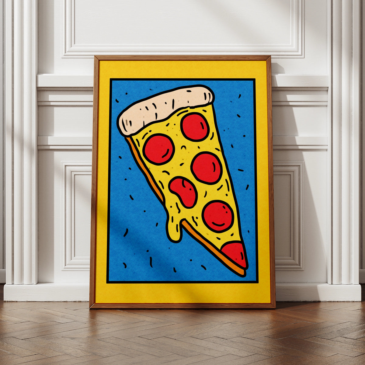 Pizza Slice Poster, Pop Art Print, Pepperoni Wall Art, Bold Colourful Kitchen Decor