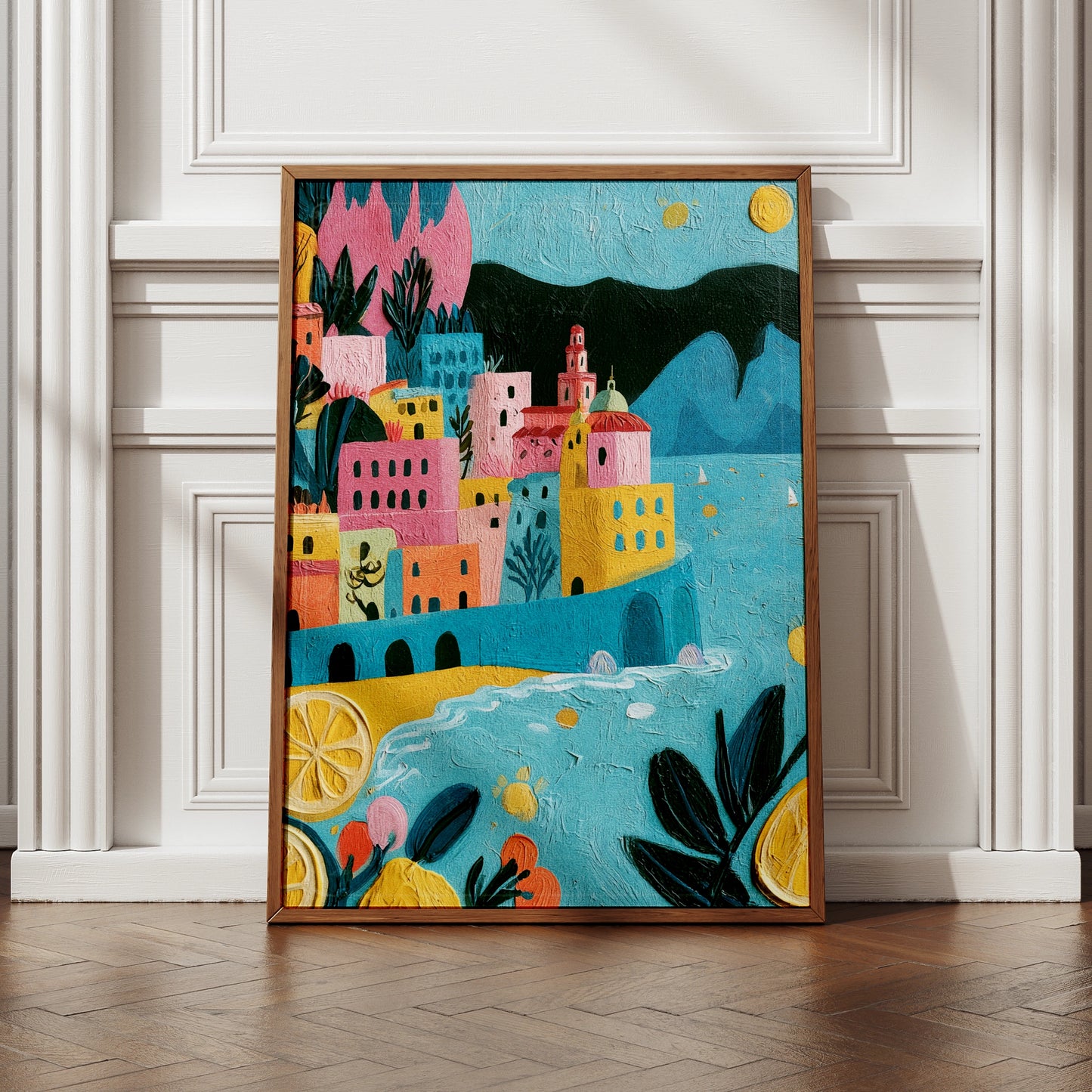 Amalfi Coast Italy Poster, Colourful Italian Village Wall Art, Mediterranean Print
