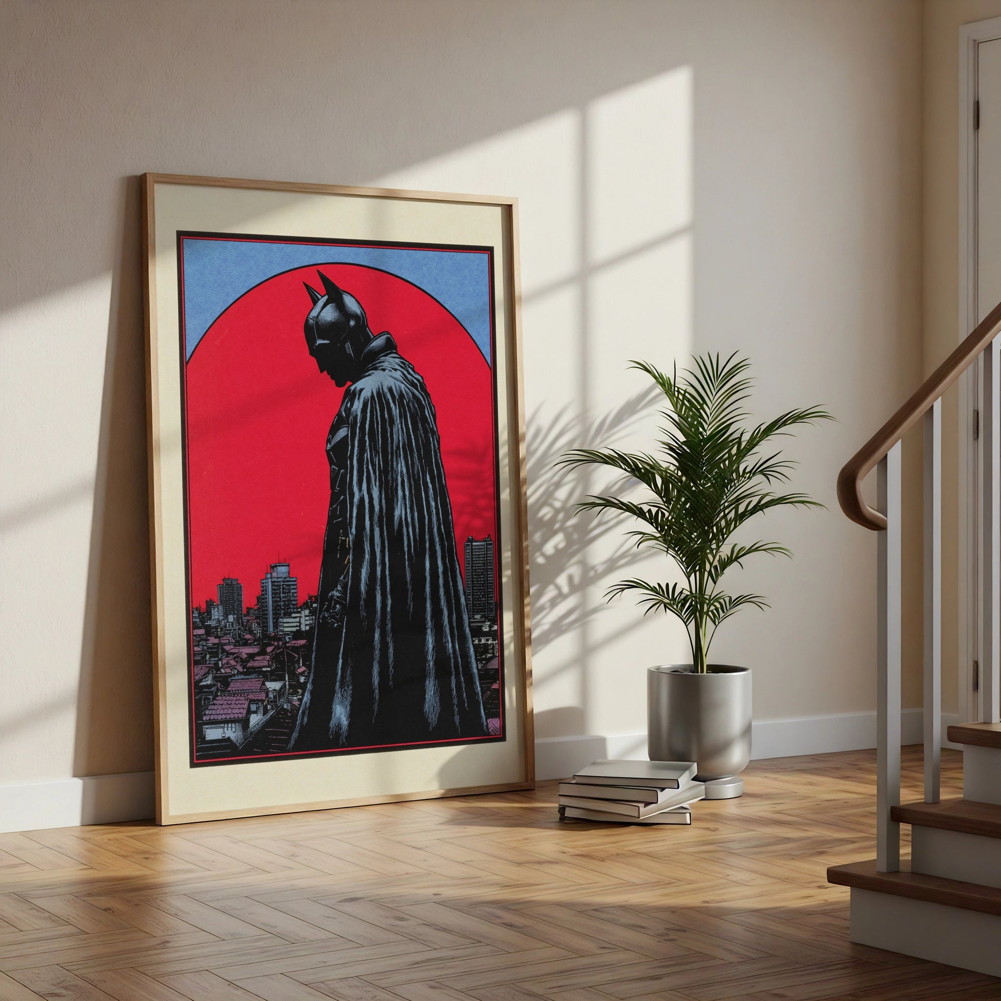 Batman Red Moon City Skyline Poster, DC Comics Wall Art, Dark Knight Print, Superhero Decor