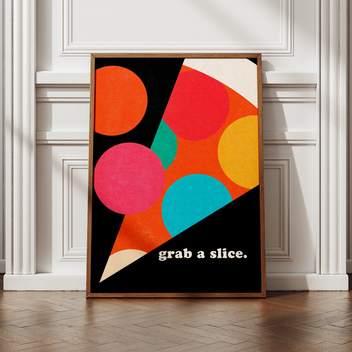 Pizza Slice Retro Wall Art, Colourful Food Poster, Bold Geometric Print for Kitchen