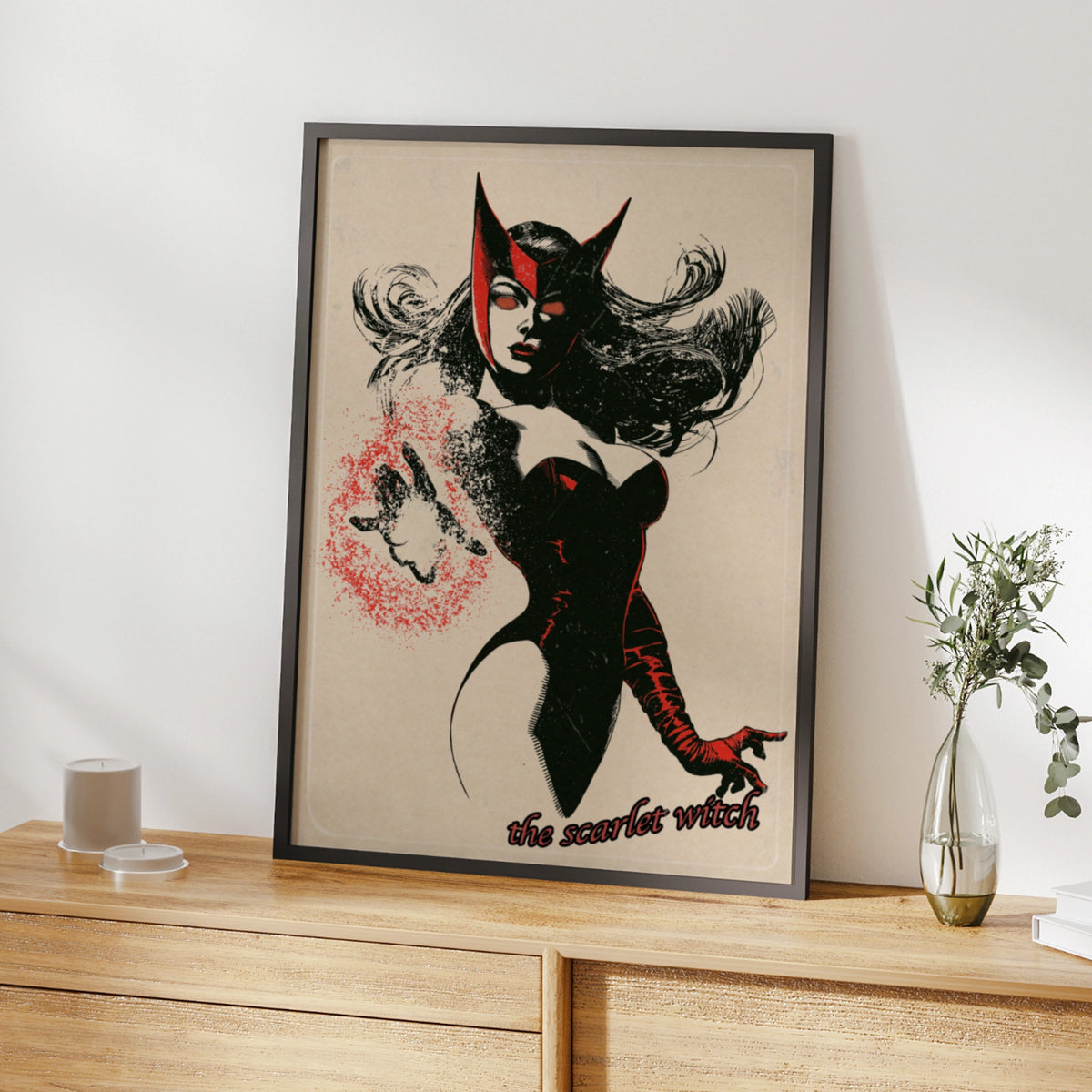 Scarlet Witch Vintage Comic Art Poster, Marvel Superhero Wall Art Print, Red Black