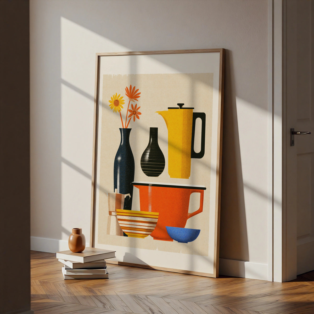 Retro Kitchen Still Life Poster, Mid Century Modern Homeware Wall Art Print